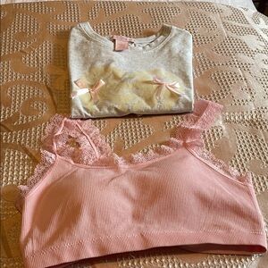 Essentials Gray T-Shirt with Yellow Heart and Pink Bows